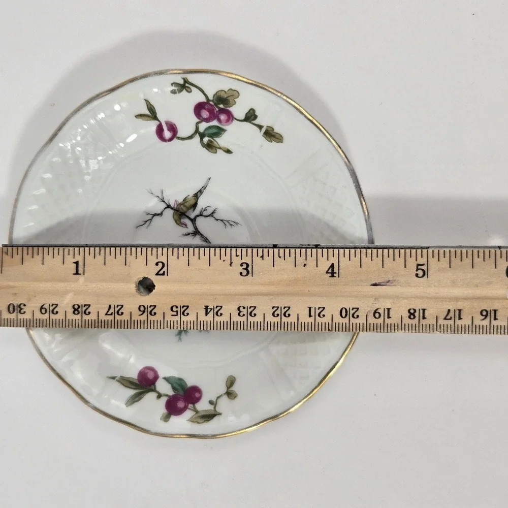 L Bernardaud & Co Limoges France Bird and Berry Porcelain Saucer Gold Rim 5.25
